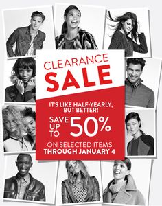 the clearance sale is up to 50 % off on selected items through january 4