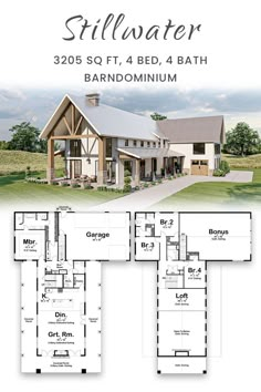 the floor plan for this modern house is shown in three different sections, including one bedroom and