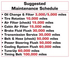 a red and white sign with instructions for maintenance schedule