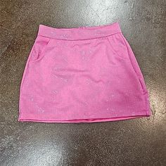 Nwt Size Small Pink Rhinestone Studded Jessler Skort. Two Front Side Pockets And Zips Up The Back. This Is A Short And It's Crazy Cute And Versatile. Party Bottoms With Rhinestones In Short Length, Rhinestone Mini Skirt For Summer, Summer Mini Skirt With Rhinestones, Pink Stretch Mini Skort, Short Pink Skort With Pockets, Chic Pink Skort (skirt Shorts), Playful Pink Mini Skort, Pink 4-way Stretch Skort, Rhinestone Studs