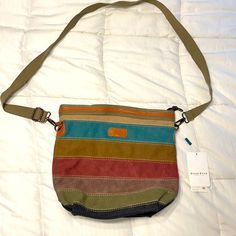 Nwt Striped Canvas Crossbody Bag Multi-Color Multicolor Crossbody Canvas Bag For Daily Use, Multicolor Canvas Crossbody Shoulder Bag, Multicolor Coated Canvas Shoulder Bag, Multicolor Rectangular Coated Canvas Shoulder Bag, Multicolor Crossbody Bag With Gold-tone Hardware, Canvas Crossbody Bag, Canvas Shoulder Bag, Crossbody Bag, Multi Color