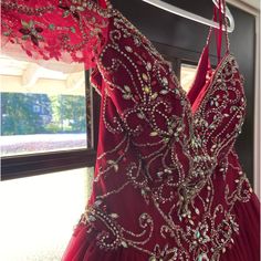 Very Big Glamorous Red Ball Gown For Prom, Elegant Red Ball Gown With Sweetheart Neckline, Red Embellished Evening Ball Gown, Red Embellished Ball Gown For Evening, Glamorous Red Ball Gown For Gala, Red Embellished Gown For Prom Season, Red Embellished Ball Gown For Party, Red Embellished Ball Gown For Formal Occasions, Embellished Red Ball Gown For Formal Occasions