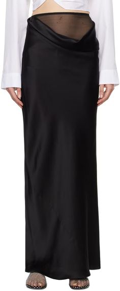 Christopher Esber: Black Drifted Maxi Skirt | SSENSE Black Silk Pencil Skirt, Black Silk Skirt For Workwear, Sleek Silk Skirt For Work, Skirt Draping, Christopher Esber, Satin Skirt, Silk Crepe, Silk Satin, Maxi Skirt