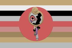 an animated image of a person holding a clock in front of a striped wallpaper