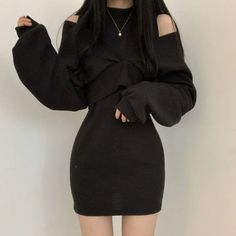 Peek A Boo Dress, Dream Items, Black Sweater Dress, Korean Girl Fashion, Easy Trendy Outfits, Kpop Fashion Outfits, Really Cute Outfits, Edgy Outfits