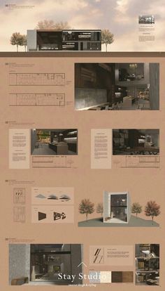 a series of diagrams showing the various sections of a building with trees and other things in it