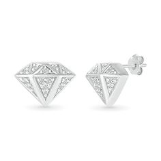 Win today when you polish off your favorite look with these stylish men's diamond three-dimensional diamond-shaped stud earrings. Fashioned in sterling silver Each diamond-shaped earring shines with diamond-touched details along each of the sculpted faceted sides. These 1/10 ct. t.w. diamond post earrings secure comfortably with friction backs. Fine Jewelry White Gold Earrings With Diamond Eyes, Formal White Gold Earrings With Diamond Eyes, Modern White Gold Jewelry With Diamond Eyes, Classic Sterling Silver Earrings With Diamond Eyes, Formal Diamond Earrings With Diamond Eyes, Classic White Gold Earrings With Diamond Eyes, Diamond White Diamond-shaped Anniversary Earrings, Silver Diamond-shaped Jewelry With Single Diamond, Sterling Silver Single Diamond Earrings Gift