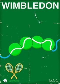 a poster for wimbledon featuring tennis balls and rackets