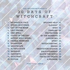 a poster with the words 30 days of witchcraft on it