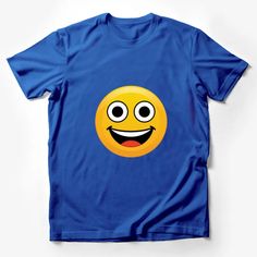 a blue t - shirt with an emoticive smiley face