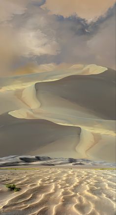 an image of sand dunes with clouds in the sky and grass in the foreground