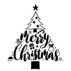 a merry christmas tree with hand lettering