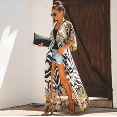 Available Now! Chiffon Beach Cover Up, Beach Tunic Dress, Casual Chique Stijl, Bohemian Kimono, Beach Kimono, Long Kaftan, Long Kimono, Swimsuit Cover Ups