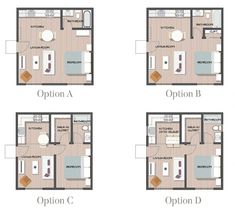 three different floor plans for a small apartment