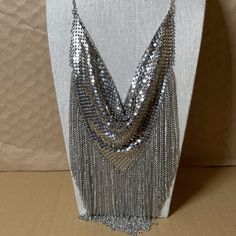 Mia Collection Mesh Fringe Disco Festival Statement Silver Tone Necklace W/Stud Earrings Set Nwt Beautiful And Fun Necklace 16" L +2" Ext Party Jewelry With Dangling Beads, Nickel Free Long Necklace For Party, Glamorous Festival Jewelry With Chain Detail, Glamorous Metal Jewelry For Festival, Glamorous Silver Necklaces For Celebrations, Bohemian Party Jewelry With Dangling Beads, Glamorous Silver Necklace For Celebration, Handmade Metal Jewelry For Parties, Handmade Metal Jewelry For Party