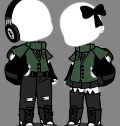 two cartoon characters with headphones on their ears, one in green and the other in black