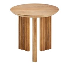 a round wooden table with four legs