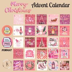 the merry christmas calendar is displayed in pink