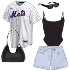 Baseball Game Outfit, Mets Baseball, Game Outfit, Baseball Game, Baseball Games, Gaming Clothes, Mom Shorts, Nike White, New York Mets