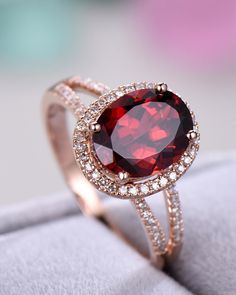 "8x10mm oval cut Garnet ring in 925 sterling silver. White/yellow/rose gold plated. The stones of the ring can be replace with other different kinds of gemstone such as morganite, aquamarine, amethyst, citrine, white CZ, pink CZ,etc. If there isn't the gemstone that you want in the \"Gemstone\" option, please feel free to contact with me. ♥ PS: When you order the ring , the default color of gold plated is what it show in the photo. If you want the other color of gold plated, please leave a message in your order. Thank you. (Please Double Check the correct ring size for you before you purchase the ring). ♥ 14 days money back guarantee." Garnet Engagement Ring, Engagement Ring White Gold, Ruby Engagement Ring, Beautiful Engagement Rings, Garnet Ring, Solitaire Diamond, Pretty Rings, Garnet Rings, Gold Jewelry Fashion