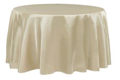 a round table covered with a white satin tablecloth on an isolated white background for use as a centerpiece