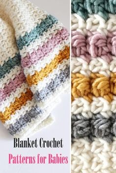 crochet patterns for baby hats and mittens with text overlay that reads, blanket crochet patterns for babies