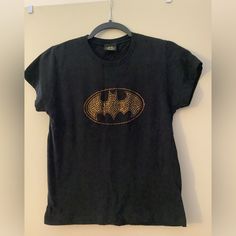 Length 22 In Pit To Pit 17in Size Tag Was Removed Black Rhinestone T-shirt For Streetwear, Black Crew Neck T-shirt With Rhinestones, Black Cotton T-shirt With Rhinestones, Size Tag, Dc Comics, Batman, Womens Tops, Tops & Tees, Comics