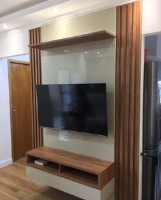 #painelripado #painelclean #painelparasala #móveisplanejados Simple Tv Unit Design, Bedroom Tv Unit Design, Pooja Unit, Tv Unit Furniture Design, Wall Tv Unit Design, House Interior Design Styles, Temple Design For Home, Living Room Tv Unit Designs