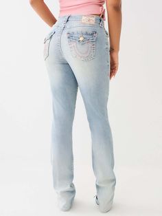 BILLIE MID RISE SUPER T STRAIGHT JEAN True Religion Jeans Aesthetic, Pink True Religion Jeans, True Religion Outfits, Quince Gifts, Outfit Pieces, Latina Fashion Outfits, Stylish Summer Outfits, Trendy Jeans, Designer Denim