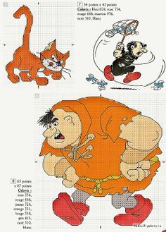 an orange and black cartoon character is depicted in three different positions, including the cat