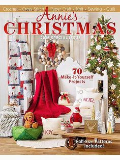 the front cover of an issue of crafts and sewing magazine, with christmas decorations on display