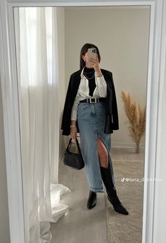 Denim Skirt Outfits, Winter Fashion Outfits Casual, Everyday Fashion Outfits, Classy Work Outfits