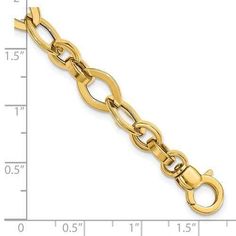 14k Yellow Gold Link Bracelet 7.75 Inch Fancy Fine Jewelry Gifts For Women For Her Classic Bracelet Jewelry With Rolo Chain, Classic Jewelry Bracelet With Rolo Chain, Classic Rolo Chain Bracelets, Formal Rolo Chain Bracelet Jewelry, Modern Bracelets With Rolo Chain And Oval Link, Modern Jewelry With Rolo Chain And Oval Links, Classic Rolo Chain Link Bracelets, Modern Link Bracelet With Rolo Chain, Formal Bracelet With Rolo Chain Link