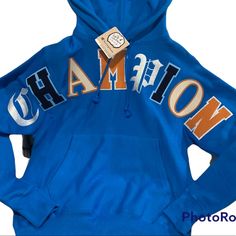 Men’s Champion Hoodie. Xs. Gorgeous Blue Color With Accented Letters. Brand New With Tags. Smoke And Pet Free Home. Blue Logo Print Hoodie For Streetwear, Blue Urban Hoodie With Letter Print, Blue Cotton Hoodie With Logo Print, Blue Urban Sweatshirt With Logo Print, Urban Blue Sweatshirt With Logo Print, Blue Hoodie With Logo Print, Blue Hoodie Sweatshirt With Logo Print, Blue Logo Print Hoodie For Winter, Blue Urban Sweatshirt For College