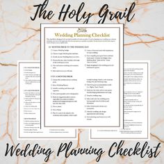 the holly goal wedding planning checklist is shown on a marble background with text overlay