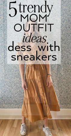 Fall Sundress Outfit, Fall Dresses With Sneakers, Cute Dress With Sneakers, Fall Midi Dress Outfit, Dresses With Sneakers Outfit, Fall Outfits With Sneakers, Mom Fall Outfits, Trendy Mom Outfits Fall, Dresses With Sneakers