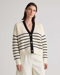 100% Organic Cotton Fisherman Boxy Cropped Cardigan Fitted Cardigan, Looks Street Style, Ribbed Cardigan, Quince