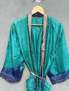 Women Blue silk kimono robe, Long lounge dressing gown boho, Satin bathrobe women sleepwear, Plus size boudoir robe, Luxury step mom gift Silk Kimono Robe, Step Mom Gifts, Silk Kimono, Womens Robes, Step Moms, Sleepwear Women, Gowns Dresses, Satin, Lounge