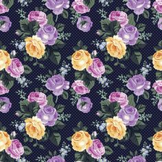 an image of colorful flowers on a blue and purple background for wallpaper or fabric