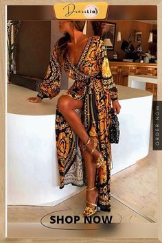 Women's Wrap Dress Maxi Long Dress - Long Sleeve Other Print Spring & Summer Deep V Hot Boho Holiday Going Out Beach Yellow S M L Xl Xxl 3xl / Vacation Dresses Long Sleeve Boho Print Maxi Dress For Vacation, Vacation Boho Print Long Sleeve Maxi Dress, Long Sleeve Printed Maxi Dress For Beach, Printed Dresses For Fall Vacation, Vacation Maxi Dress With Boho Print And Long Sleeves, Long Sleeve Boho Print Maxi Dress For Beach Season, Bohemian Long Sleeve Holiday Dresses, Fall Vacation Printed Maxi Dress, Long Sleeve Maxi Dress For Beach Holiday