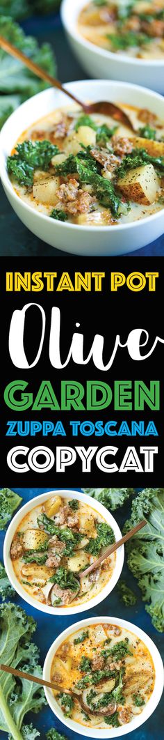 the cover of instant pot olive garden zumba toscana copycati is shown