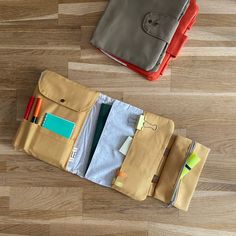 an open wallet sitting on top of a wooden floor