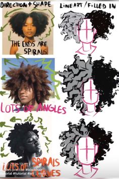 the different types of afro hair are shown in this graphic style, and each one has an individual's name on it