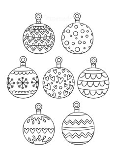 christmas ornament coloring pages to print and color for kids, including the ornaments