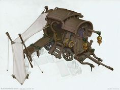 an artistic rendering of a steampunky type machine with gears and parts attached to it