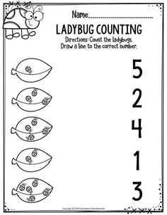 a printable worksheet for ladybug counting with the numbers 1 - 5