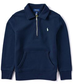 From Polo Ralph Lauren&#x2C; this pullover features:Mock necklineLong sleeves with ribbed cuffsQuarter-zip placketSignature embroidered Pony on the left side of chestKangaroo pocketRibbed hemCotton/polyester fleece that's washed for enhanced softnessMachine wash/tumble dryImported. Ralph Lauren Quarter Zip, Classic American Style, Quarter Zip Fleece, Quarter Zip Jacket, Ralph Lauren Kids, Ralph Lauren Collection, Classic American, Dillard's, Big Boys