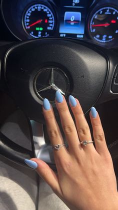 #nailinspo #milkyblue #bluenails #almondnails Milky Light Blue Nails, Sky Blue Almond Nails, Blue Milky Nails, Light Blue Nails Winter, Short Blue Almond Nails, Basic Blue Nails, Simple Nail Inspo Short, Acrylic Nail Inspo Almond, Solid Blue Nails