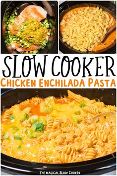 this slow cooker chicken enchilada pasta recipe is so easy to make