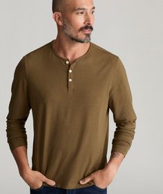 Say hello to a classic style—with an eco-friendly twist. We made these EcoSoft Henleys using TENCEL™ lyocell, sustainably sourced fibers derived from plant cellulose. They not only help this Henley feel supersoft, but they’re also better for the planet. The result is a more breathable feel and an ability to absorb pigment more easily for bold, eye-catching colors. Perfect for those slightly warmer fall days, the signature button-neck lets you customize your comfort to stay at that just-right temperature. Pair them with a lightweight wool vest and our comfortable Classic Chino Pants for a laid-back yet polished look this season. FEATURES• Three-button placket• Olive green signature sail• SKU #41660DGRFABRICS• 62% Cotton, 33% TENCEL™ Lyocell, 5% Spandex• Imported• TENCEL™ Lyocell is a tradem Flannel Men, Fall Days, Wool Vest, Warm Autumn, Chino Pants, Eye Catching Colors, Autumn Day, Polished Look, Chinos Pants